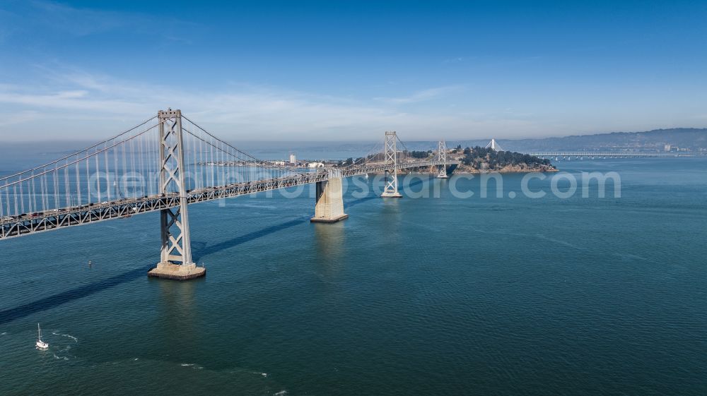 Aerial photograph San Francisco - Routing and traffic lanes over the highway bridge in the motorway San Francisco - Oakland Bay Bridge on street San Francisco - Oakland Bay Bridge in San Francisco in California, United States of America