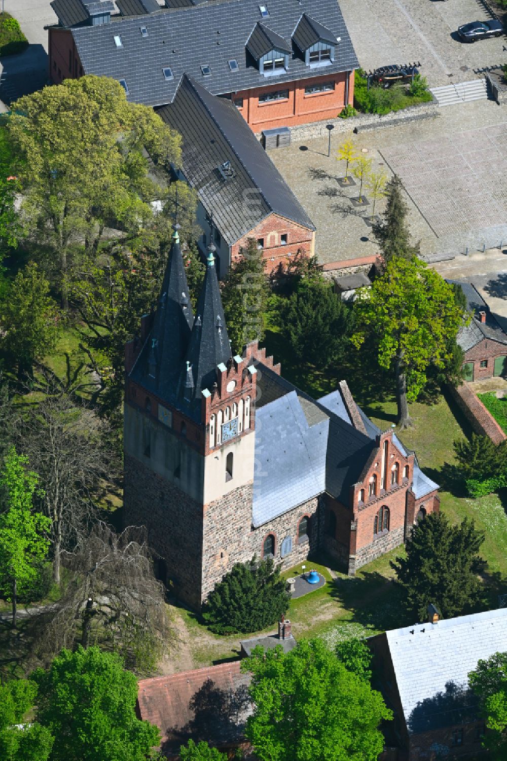 Aerial image Zepernick - Church building St.-Annen-Kirche on street Bernauer Chaussee in Zepernick in the state Brandenburg, Germany