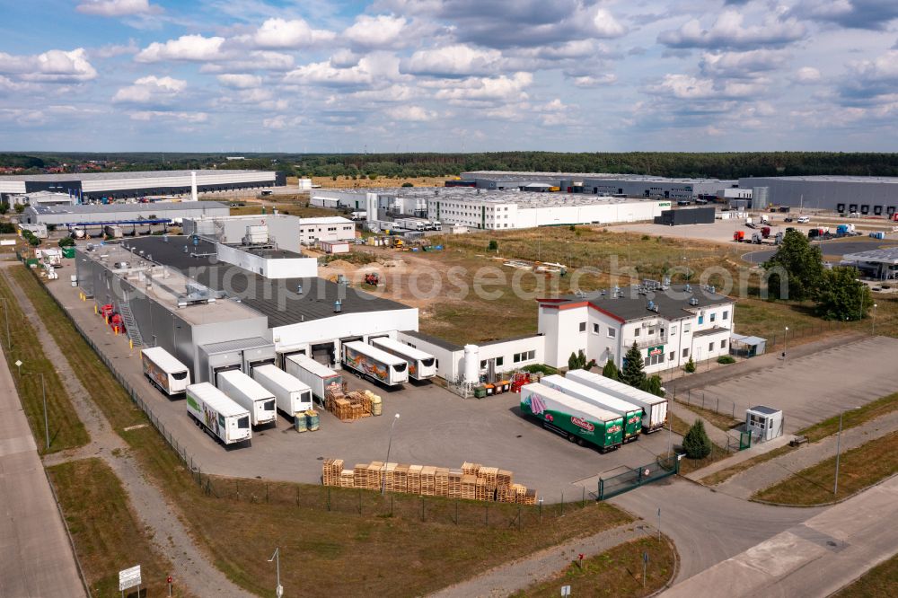 Slubice from above - Buildings and production halls on the food manufacturer's premises Koenecke in Slubice in Lubuskie Lebus, Poland
