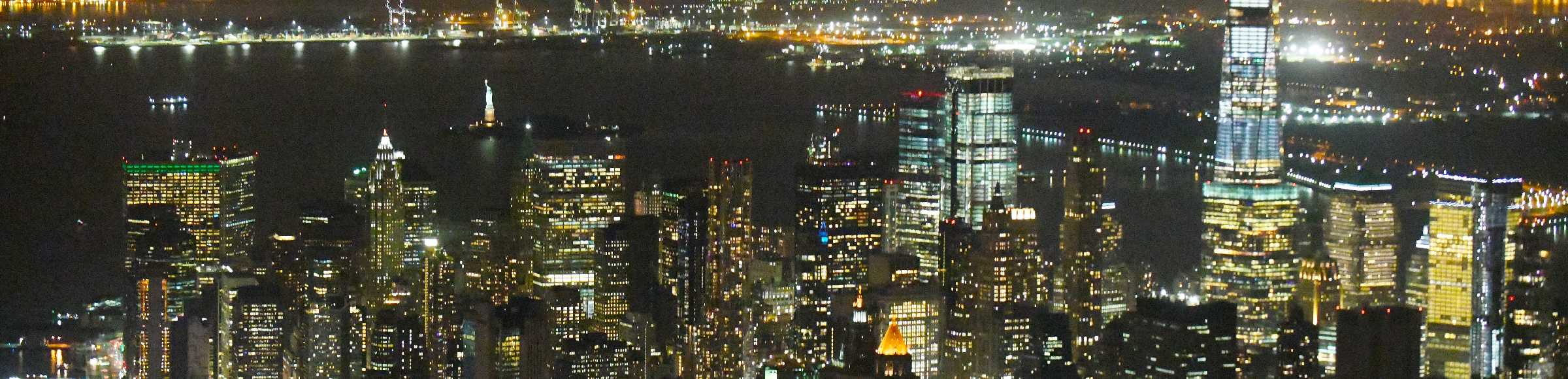 Night lighting City view of the city area of in the district Manhattan in New York in United States of America