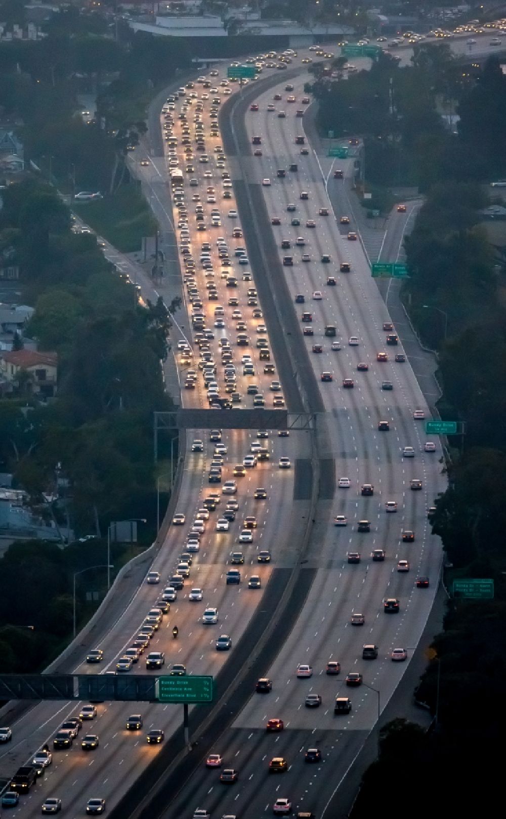 Los Angeles from the bird's eye view: Evening traffic on Santa Monica Freeway Interstate 10 in Los Angeles in California, USA
