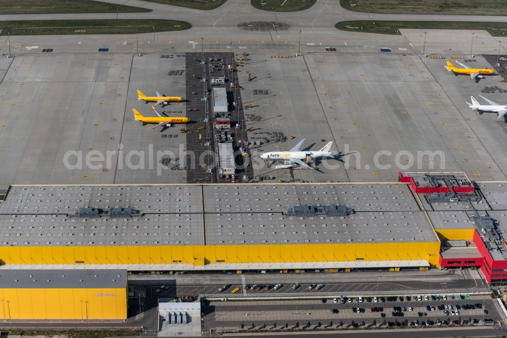 Aerial image Schkeuditz - Check-in buildings and cargo terminals on the grounds of the airport on DHL Hub in Schkeuditz in the state Saxony, Germany