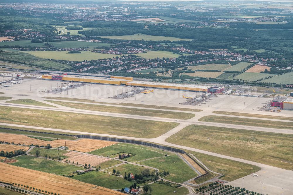 Schkeuditz from above - Dispatch building and terminals on the premises of the airport of Flughafen Leipzig/Halle GmbH on street Terminalring in Schkeuditz in the state Saxony, Germany