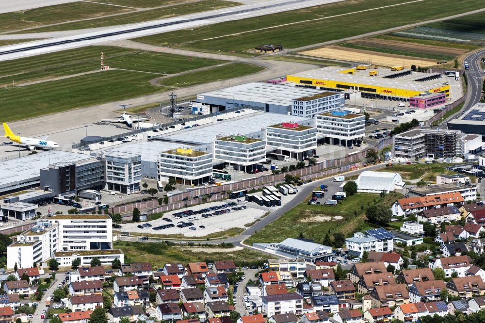 Aerial image Stuttgart - Dispatch building and terminals on the premises of the airport in Stuttgart in the state Baden-Wurttemberg, Germany