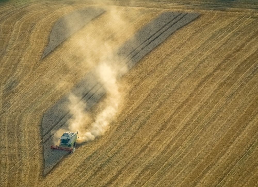 Aerial image Hamm - Field structures of a harvested grain field in the district Westtuennen in Hamm in the state North Rhine-Westphalia, Germany