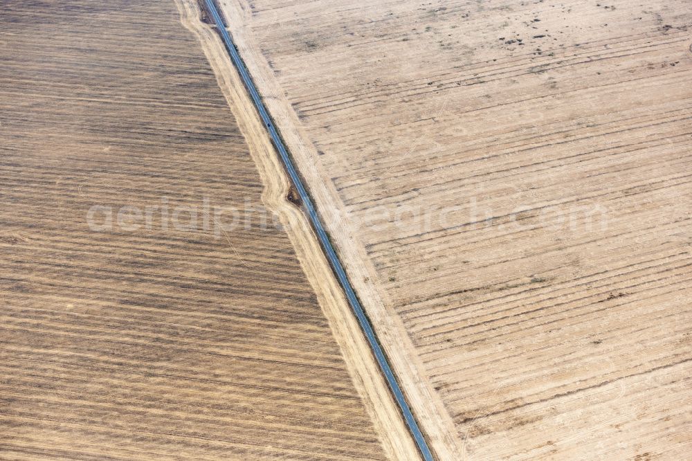 Tonna from the bird's eye view: Field structures of a harvested grain field in Tonna in the state Thuringia, Germany