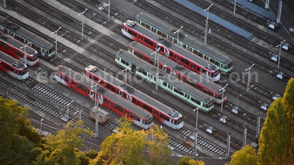 Aerial photograph Bonn - Parked trams in the Dransdorf depot in the state North Rhine-Westphalia, Germany
