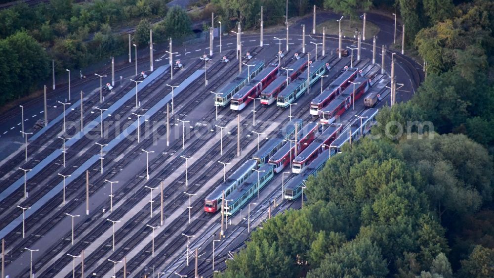 Bonn from above - Parked trams in the Dransdorf depot in the state North Rhine-Westphalia, Germany
