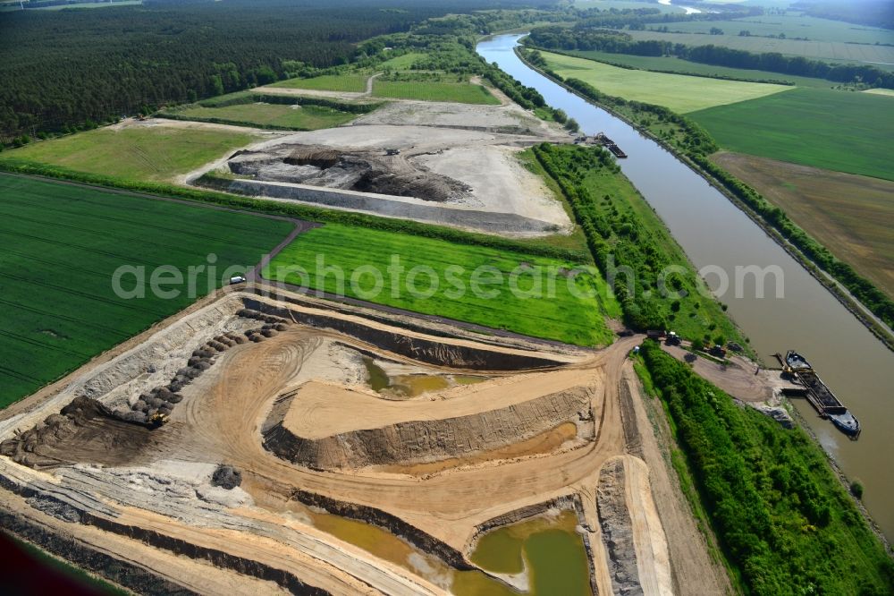 Aerial image Nielebock-Seedorf - Deposition surfaces at the Elbe-Havel Canal near by Nielebock-Seedorf in the state Saxony-Anhalt