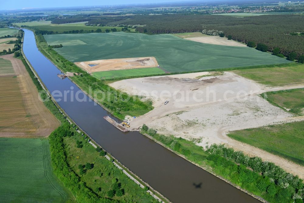 Nielebock-Seedorf from the bird's eye view: Deposition surfaces at the Elbe-Havel Canal near by Nielebock-Seedorf in the state Saxony-Anhalt