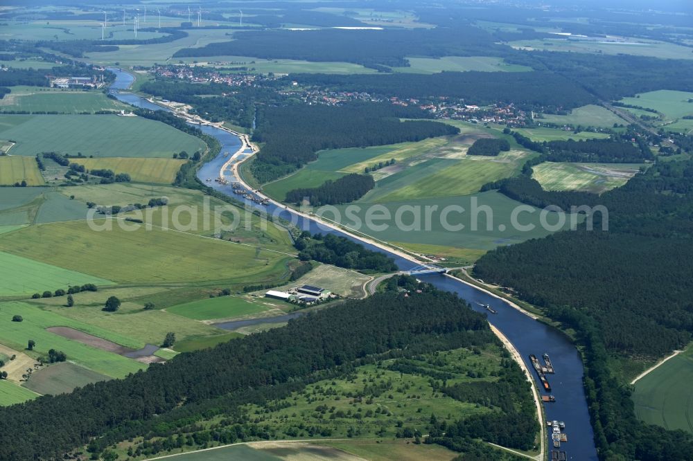 Aerial photograph Ihleburg - Deposition surfaces at the riverside of the Elbe-Havel Canal near by Ihleburg in Saxony-Anhalt