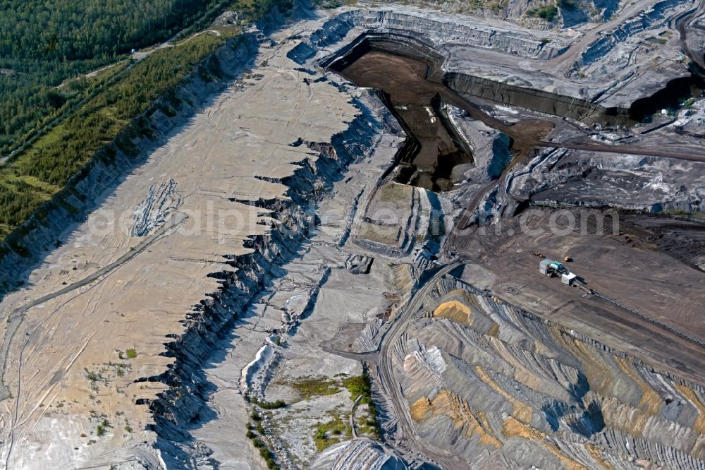 Regis-Breitingen from above - Layers of a mining waste dump Tagebau Vereinigtes Schleenhain in Regis-Breitingen in the state Saxony, Germany
