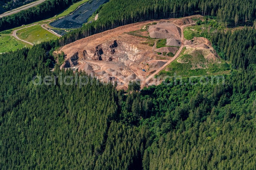 Titisee-Neustadt from above - Layers of a mining waste dump in Titisee-Neustadt in the state Baden-Wuerttemberg, Germany
