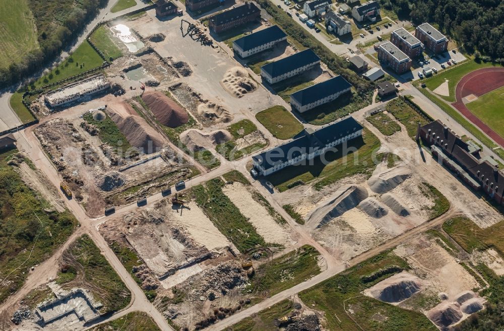 List from the bird's eye view: Demolition and clearance work on the building complex of the former military barracks of german army in the district Havneby in List in the state Schleswig-Holstein, Germany