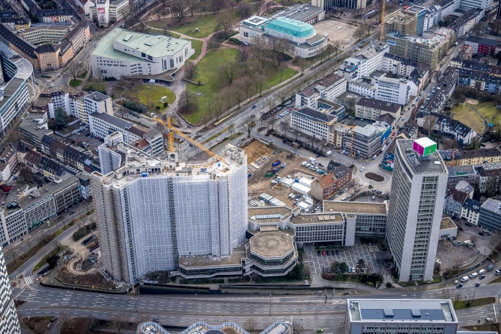 Aerial image Essen - Dismantling of high-rise buildings of formerly RWE head quartet on street Huyssenallee in Essen at Ruhrgebiet in the state North Rhine-Westphalia, Germany