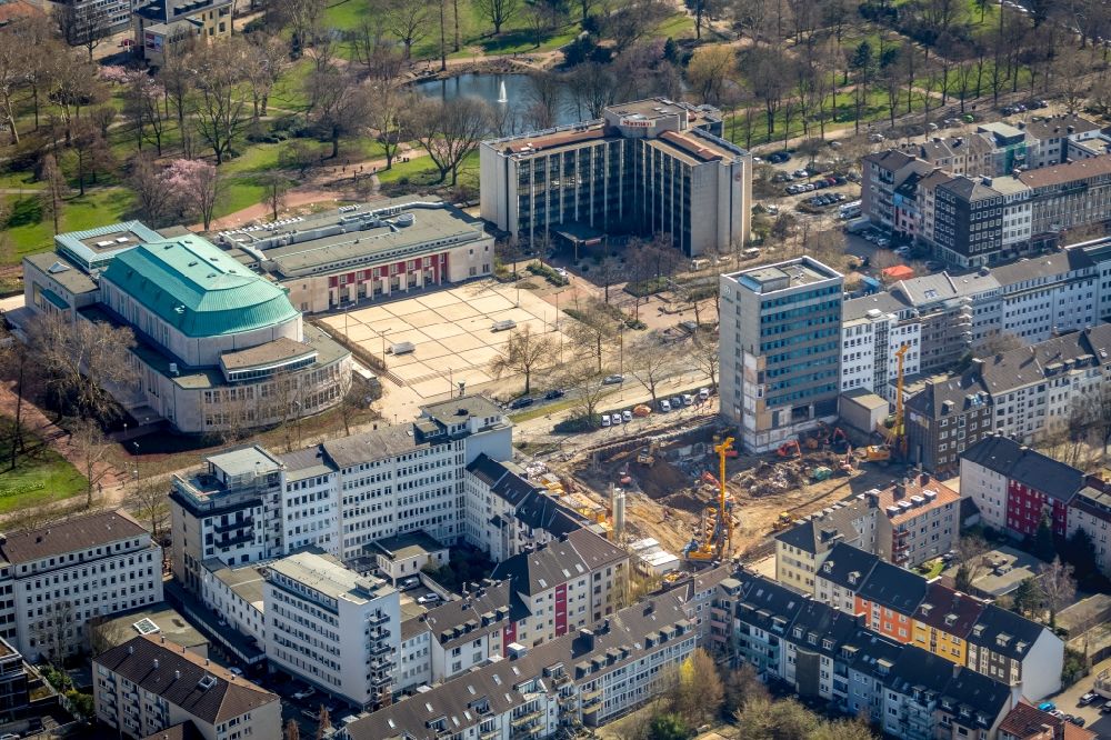 Aerial photograph Essen - Dismantling of high-rise buildings on Huyssenallee in Essen at Ruhrgebiet in the state North Rhine-Westphalia, Germany