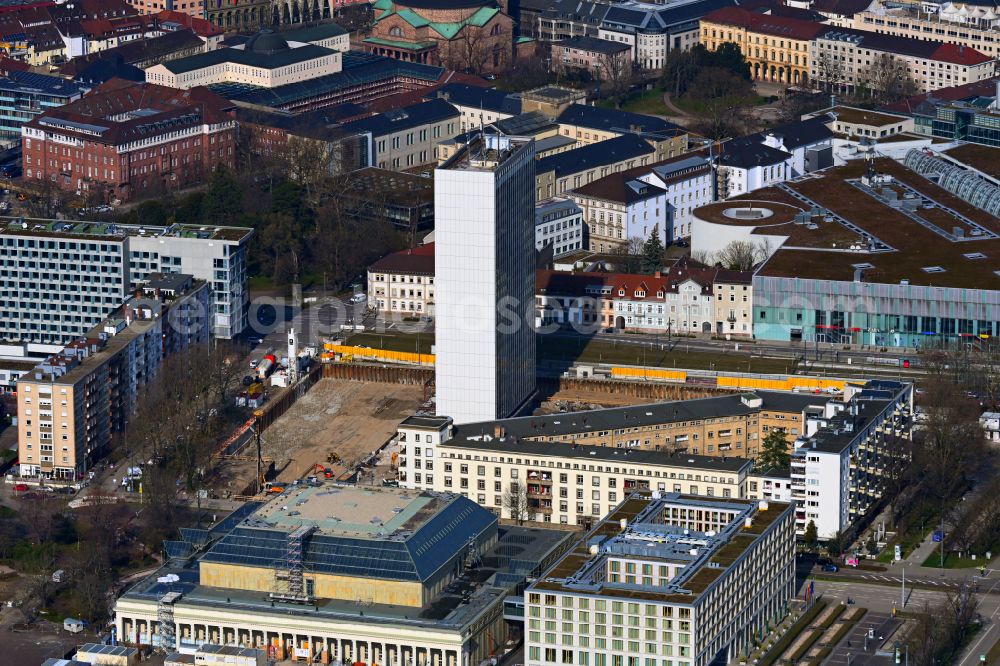 Aerial photograph Karlsruhe - Dismantling of high-rise buildings Verwaltungsgebaeude Landratsamt on street Beiertheimer Allee in Karlsruhe in the state Baden-Wuerttemberg, Germany