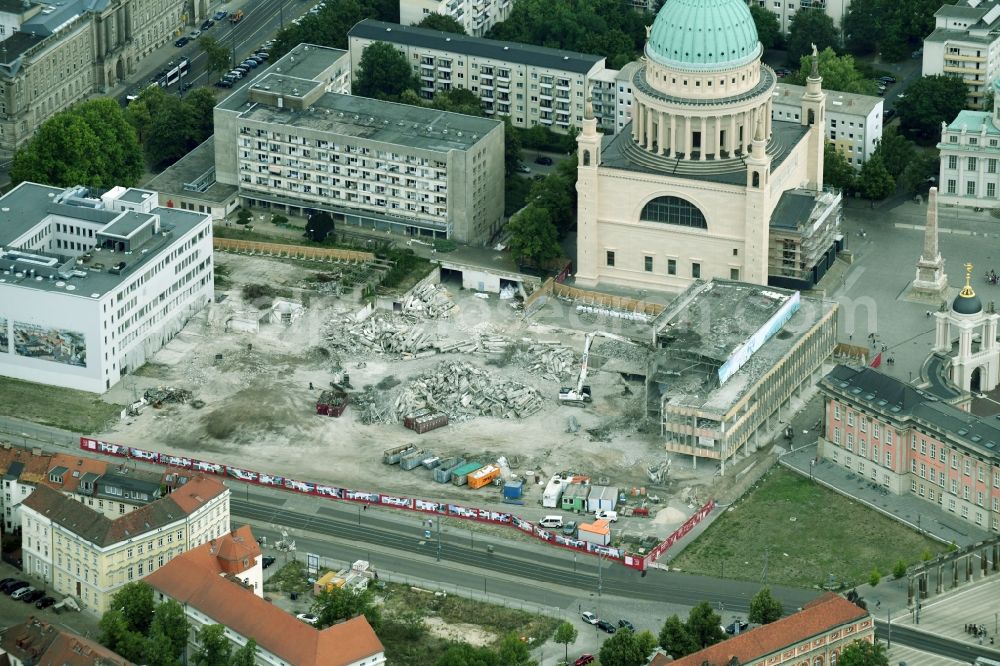 Aerial photograph Potsdam - Demolition of the former school building of Fachhochschule Potsdam through the Reinwald GmbH on Friedrich-Ebert-Strasse in Potsdam in the state Brandenburg, Germany