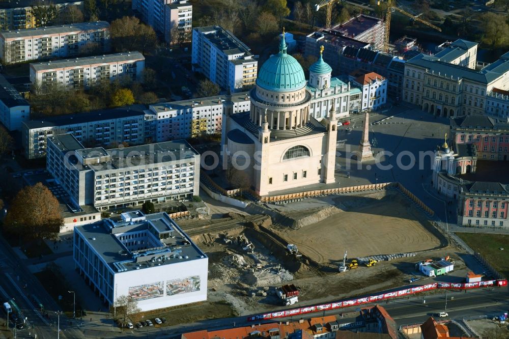 Aerial photograph Potsdam - Demolition of the former school building of Fachhochschule Potsdam through the Reinwald GmbH on Friedrich-Ebert-Strasse in Potsdam in the state Brandenburg, Germany