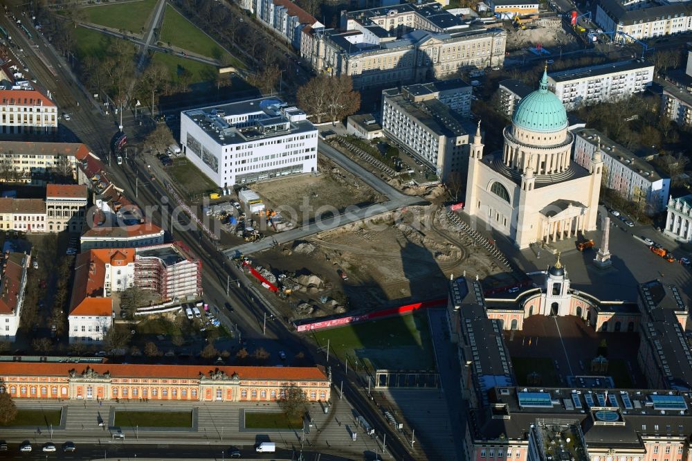 Aerial image Potsdam - Demolition of the former school building of Fachhochschule Potsdam on Friedrich-Ebert-Strasse in Potsdam in the state Brandenburg, Germany