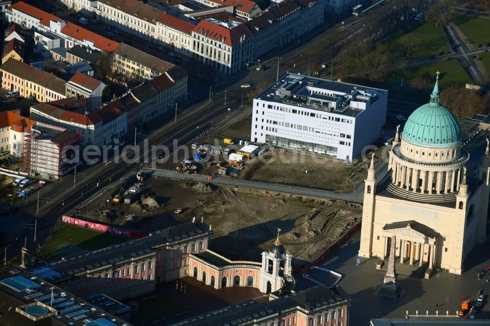 Aerial photograph Potsdam - Demolition of the former school building of Fachhochschule Potsdam on Friedrich-Ebert-Strasse in Potsdam in the state Brandenburg, Germany