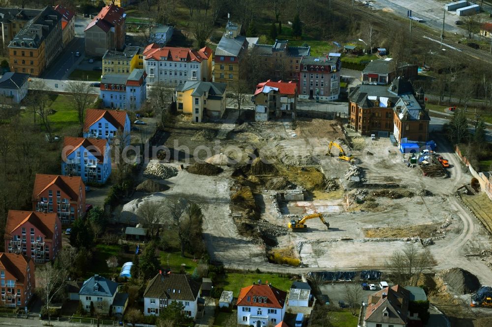 Apolda from above - Demolition and disposal work on the remains of the ruins on the former premises of Rotations Symmetrische Teile GmbH Apolda Dr. Zimmermann on Bahnhofstrasse in Apolda in the state Thuringia, Germany