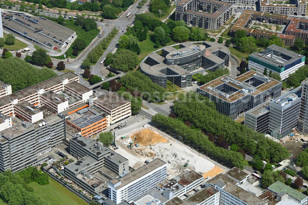 Hamburg from above - Demolition and earthworks of the former Deutsche Post building on the street Ueberseering in the Winterhude district in Hamburg, Germany