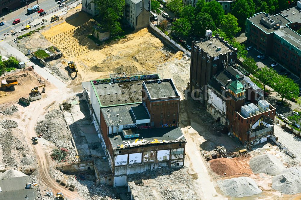 Hamburg from above - Demolition work on the site of the Industry- ruins Holsten-Brauerei on street Haubachstrasse in the district Altona-Nord in Hamburg, Germany