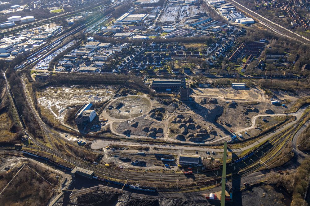 Bottrop from above - Demolition work on the site of the Industry- ruins Industrial monument Malakoff Tower on the former Prosper colliery on street Knappenstrasse in Bottrop at Ruhrgebiet in the state North Rhine-Westphalia, Germany