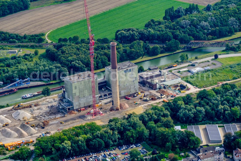 Aerial photograph Datteln - Demolition work on the site of the Industry- ruins of Kohlekraftwerks in Datteln at Ruhrgebiet in the state North Rhine-Westphalia, Germany