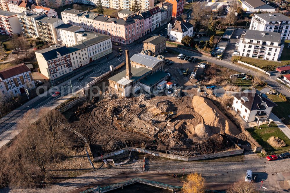 Aerial photograph Eberswalde - Demolition work on the site of the Industry- ruins Schlachthof in Eberswalde in the state Brandenburg, Germany