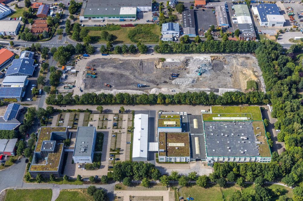 Aerial photograph Hamm - Demolition work on the site of the Industry- ruins zum Neubau einer Logisthalle in Hamm at Ruhrgebiet in the state North Rhine-Westphalia, Germany