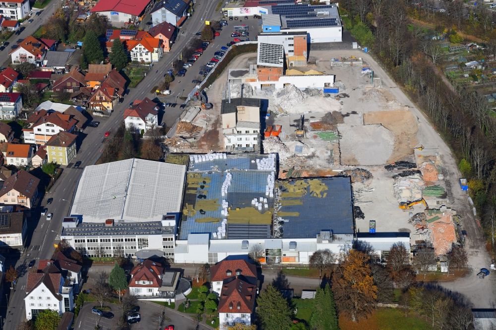 Wehr from the bird's eye view: Demolition work on the site of the Industry- ruins Brennet Areal in Wehr in the state Baden-Wuerttemberg, Germany