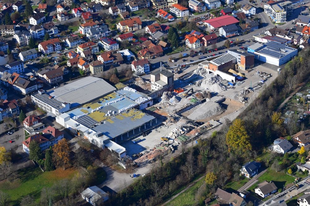 Aerial image Wehr - Demolition work on the site of the Industry- ruins Brennet Areal in Wehr in the state Baden-Wuerttemberg, Germany