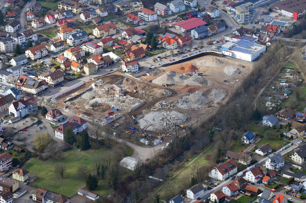 Aerial photograph Wehr - Demolition work on the site of the Industry- ruins Brennet Areal in Wehr in the state Baden-Wuerttemberg, Germany