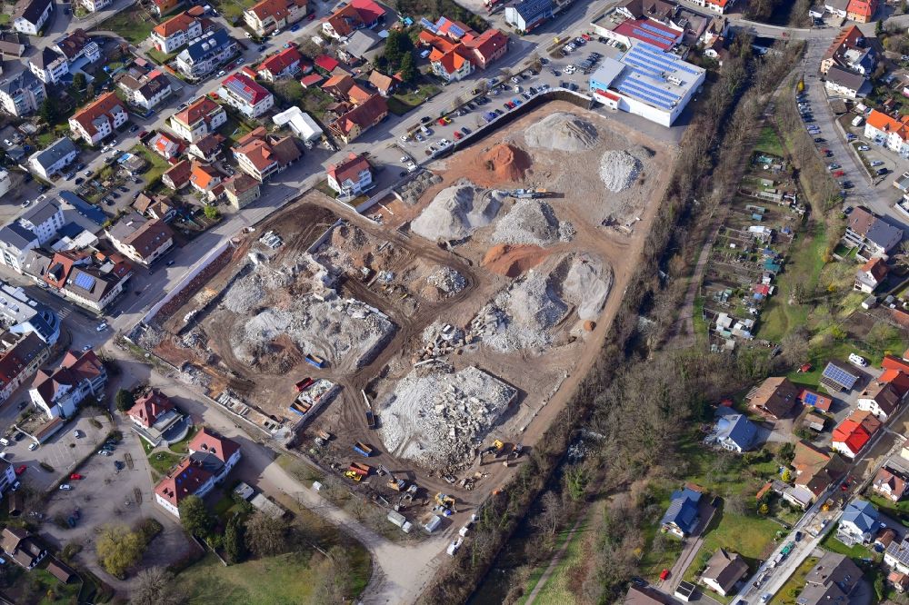Wehr from above - Demolition work on the site of the Industry- ruins Brennet Areal in Wehr in the state Baden-Wuerttemberg, Germany
