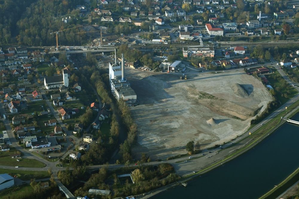 Aerial photograph Albbruck - Demolition work on the site of the Industry- ruins the former paper mill at the Rhine river in Albbruck in the state Baden-Wuerttemberg, Germany