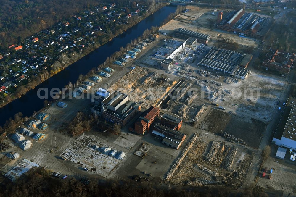 Aerial image Berlin - Demolition work on the site of the Industry- ruins on Gartenfelder Strasse in the district Siemensstadt in Berlin, Germany