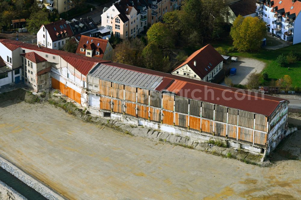 Dachau from above - Demolition work on the site of the Industry- ruins of MD - Papierfabrik in Dachau in the state Bavaria, Germany