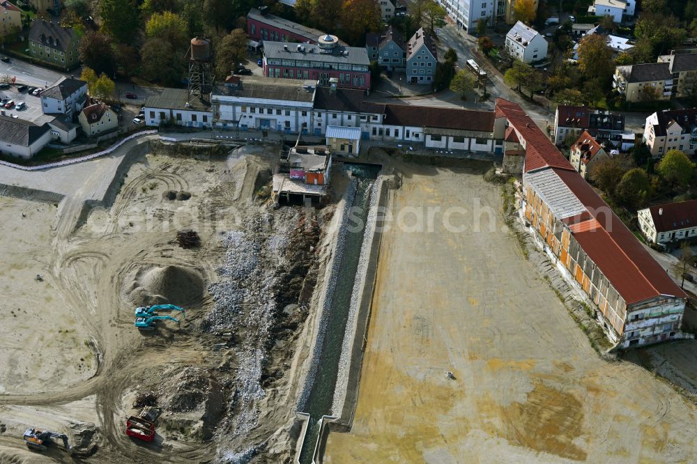Aerial image Dachau - Demolition work on the site of the Industry- ruins of MD - Papierfabrik in Dachau in the state Bavaria, Germany
