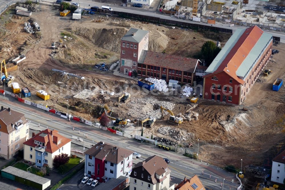 Aerial image Göttingen - Demolition work on the site of the Industry- ruins of Sartorius AG in the district Weende in Goettingen in the state Lower Saxony, Germany