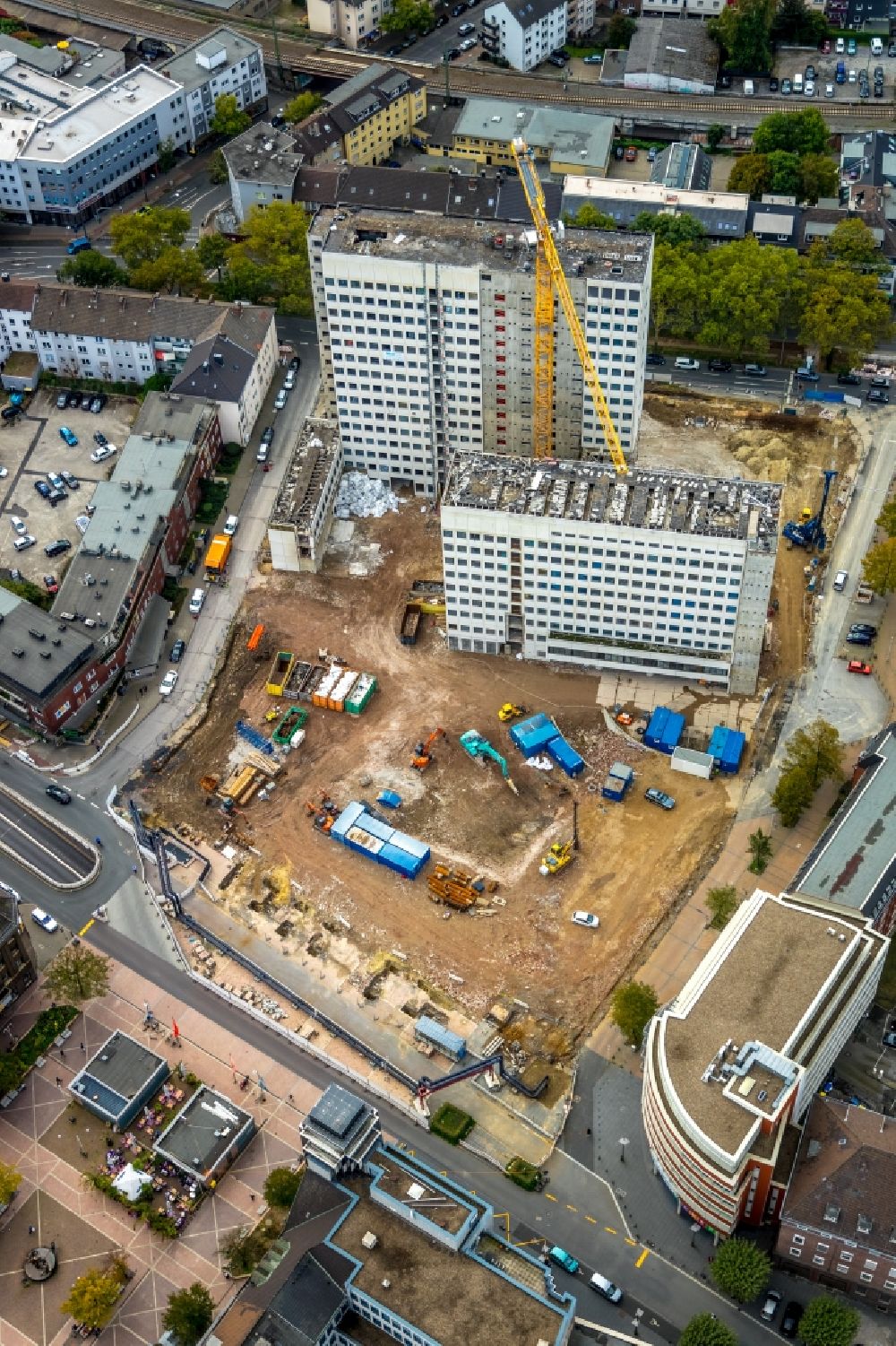 Bochum from the bird's eye view: Demolition area of office buildings Home of old curt Landsgericht - Amtsgericht in the district Innenstadt in Bochum in the state North Rhine-Westphalia, Germany