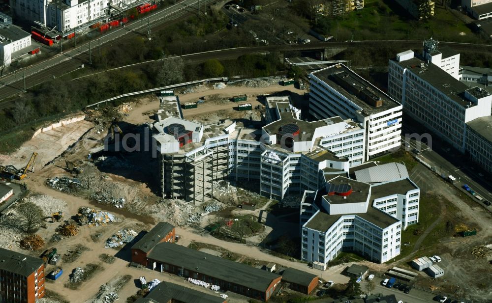 Aerial image Frankfurt am Main - Demolition area of office buildings Home Avaya-Areal between of Rebstoecker Strasse and Kleyer- and Ackermannstrasse in the district Gallus in Frankfurt in the state Hesse, Germany