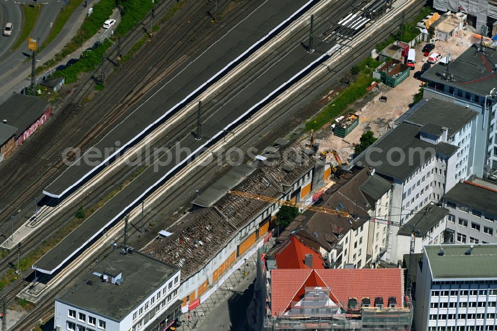 Bielefeld from the bird's eye view: Demolition area of office buildings Home on Bahnhofstrasse in the district Mitte in Bielefeld in the state North Rhine-Westphalia, Germany