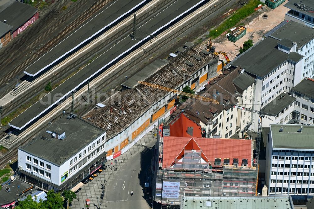 Aerial image Bielefeld - Demolition area of office buildings Home on Bahnhofstrasse in the district Mitte in Bielefeld in the state North Rhine-Westphalia, Germany