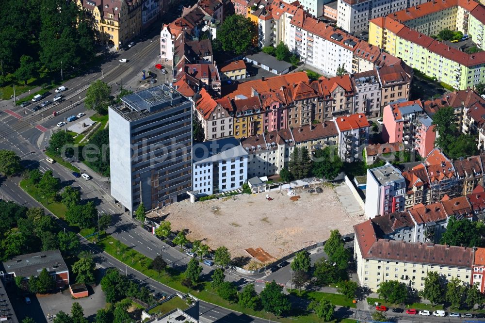 Nürnberg from the bird's eye view: Demolition area of office buildings Home Hainstrasse - Baaderstrasse in the district Glockenhof in Nuremberg in the state Bavaria, Germany