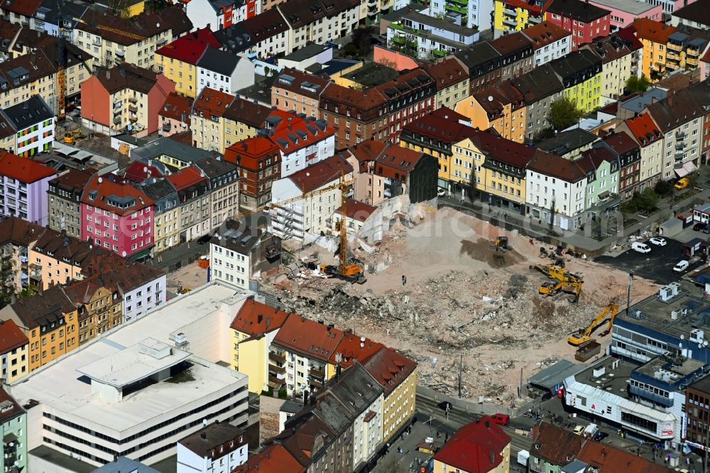 Aerial photograph Nürnberg - Demolition work on the ruins of the former store building am Aufsessplatz in the Suedstadt in the district Galgenhof in Nuremberg in the state Bavaria, Germany