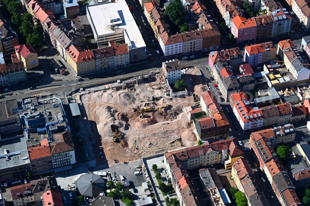 Aerial image Nürnberg - Demolition work on the ruins of the former store building am Aufsessplatz in the Suedstadt in the district Galgenhof in Nuremberg in the state Bavaria, Germany