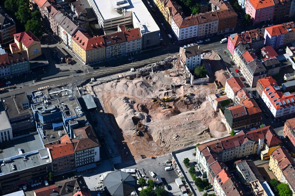 Aerial photograph Nürnberg - Demolition work on the ruins of the former store building am Aufsessplatz in the Suedstadt in the district Galgenhof in Nuremberg in the state Bavaria, Germany