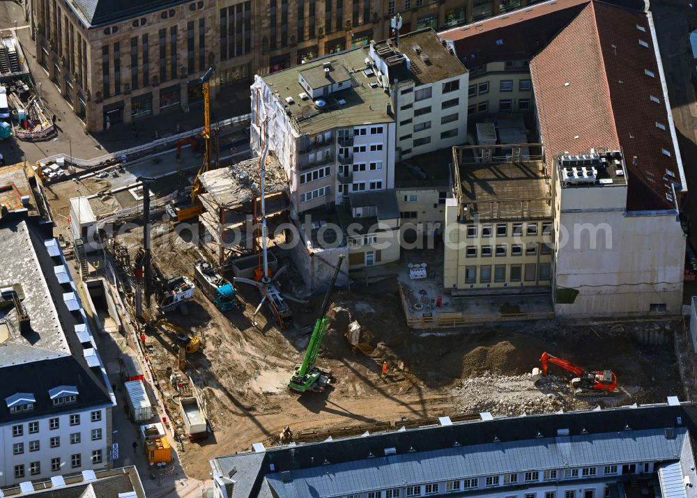 Aerial image Karlsruhe - Demolition work on the ruins of the former store building Peek&Cloppenburg ( P&C ) on street Kaiserstrasse in the district Innenstadt in Karlsruhe in the state Baden-Wuerttemberg, Germany